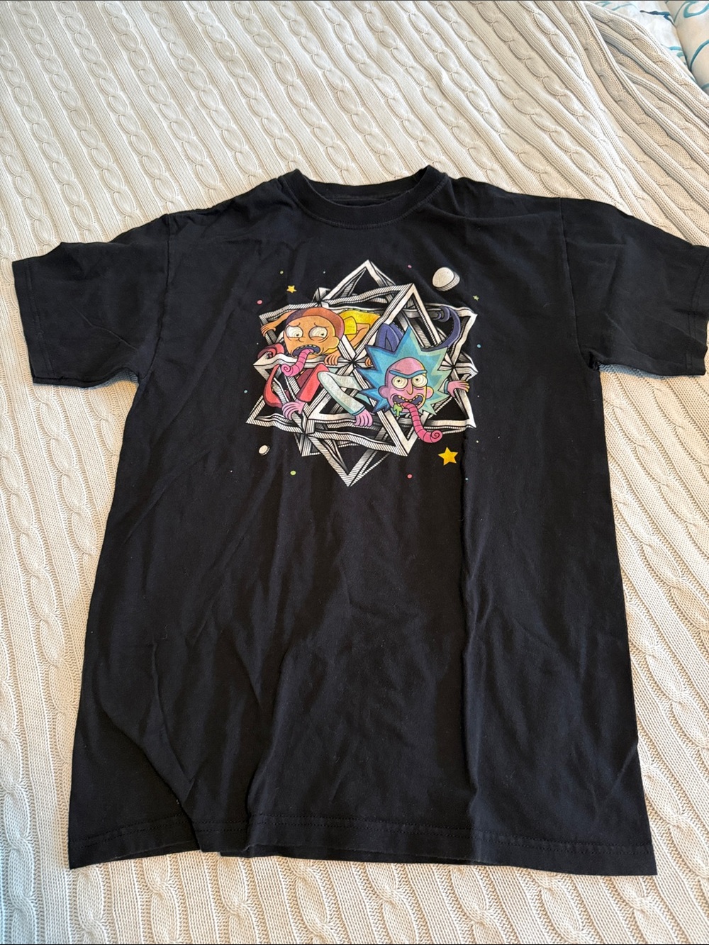 Black Graphic Tee with Colorful Cartoon Print